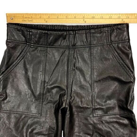 Spanx Faux Leather Joggers Womens Small Black Elastic Waist Pocket Stretch Pants - Picture 10 of 16
